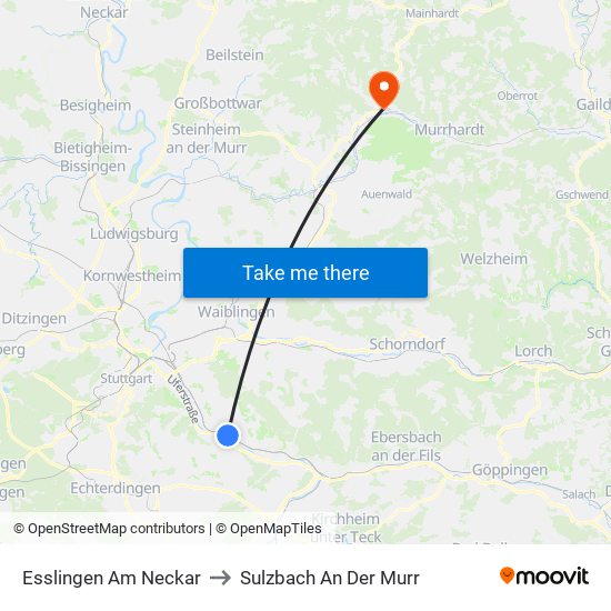 Esslingen Am Neckar to Sulzbach An Der Murr map