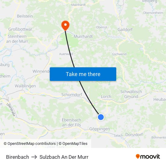 Birenbach to Sulzbach An Der Murr map