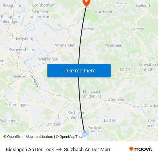 Bissingen An Der Teck to Sulzbach An Der Murr map