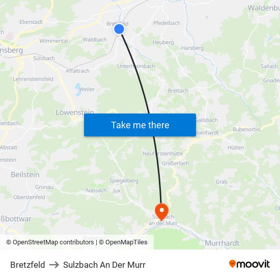 Bretzfeld to Sulzbach An Der Murr map