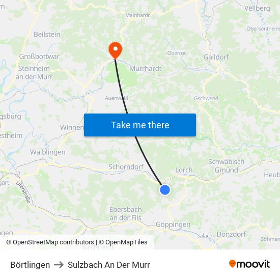 Börtlingen to Sulzbach An Der Murr map