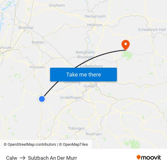 Calw to Sulzbach An Der Murr map