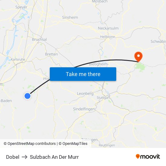 Dobel to Sulzbach An Der Murr map