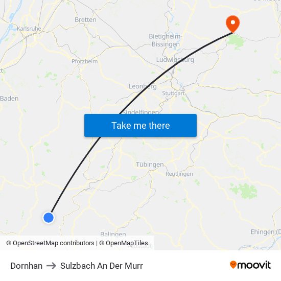 Dornhan to Sulzbach An Der Murr map