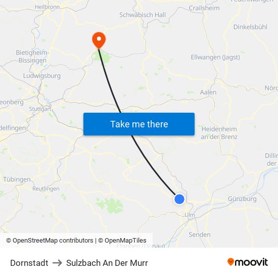 Dornstadt to Sulzbach An Der Murr map