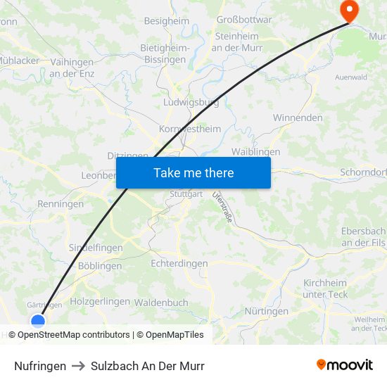 Nufringen to Sulzbach An Der Murr map