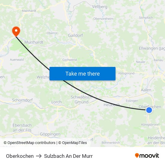 Oberkochen to Sulzbach An Der Murr map