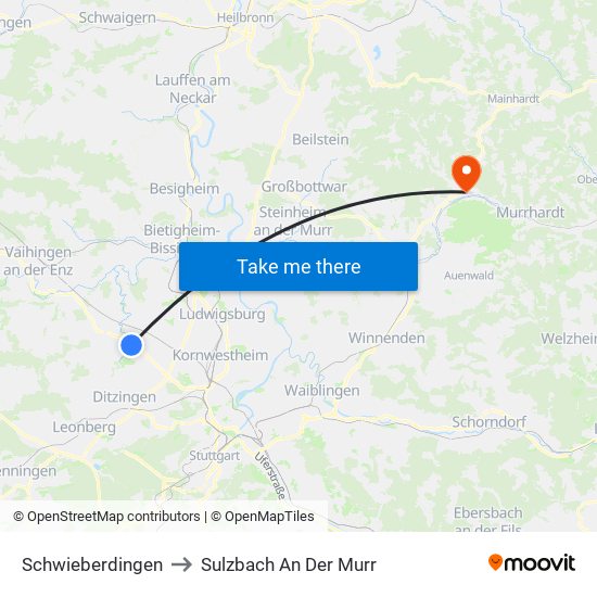 Schwieberdingen to Sulzbach An Der Murr map