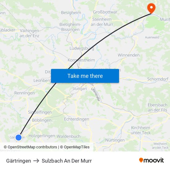 Gärtringen to Sulzbach An Der Murr map