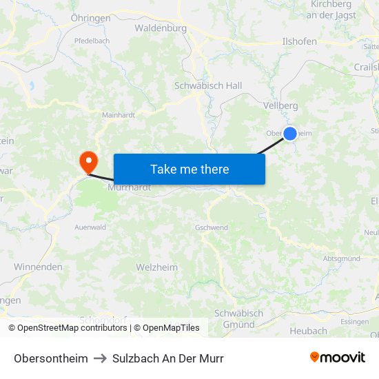 Obersontheim to Sulzbach An Der Murr map