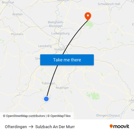 Ofterdingen to Sulzbach An Der Murr map
