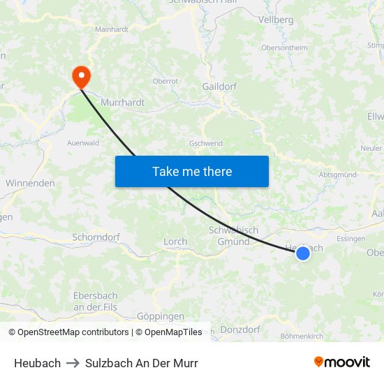 Heubach to Sulzbach An Der Murr map