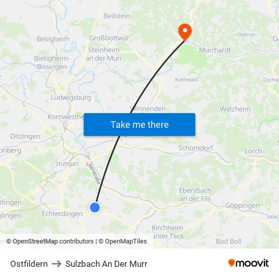 Ostfildern to Sulzbach An Der Murr map
