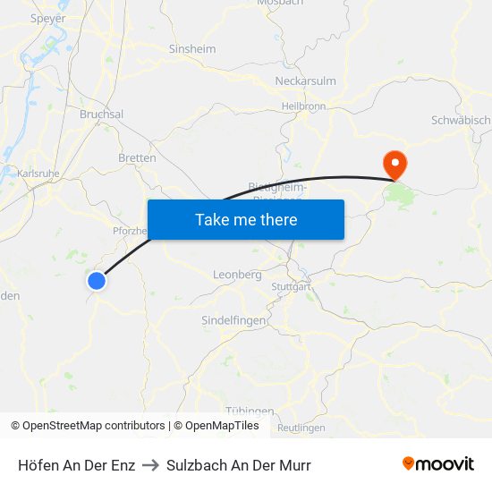 Höfen An Der Enz to Sulzbach An Der Murr map