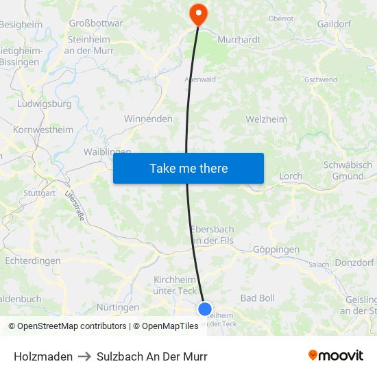 Holzmaden to Sulzbach An Der Murr map