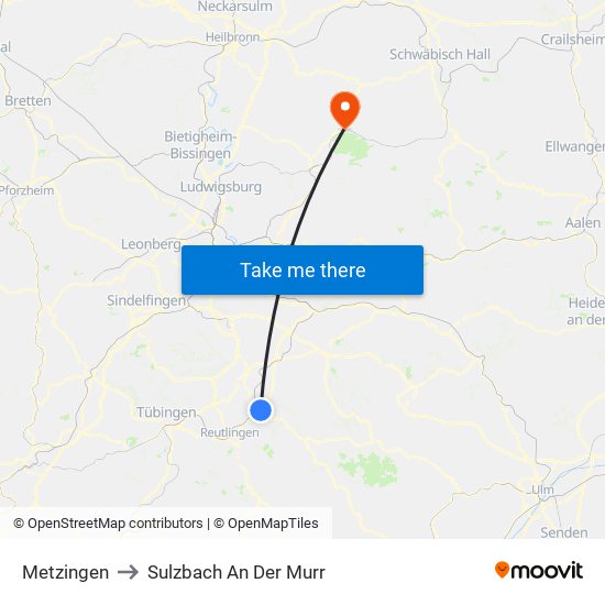 Metzingen to Sulzbach An Der Murr map