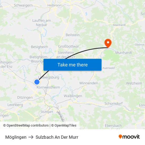 Möglingen to Sulzbach An Der Murr map
