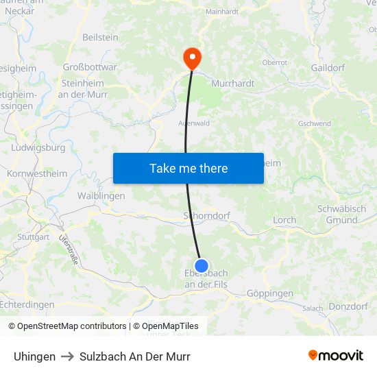 Uhingen to Sulzbach An Der Murr map