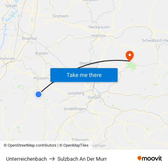 Unterreichenbach to Sulzbach An Der Murr map