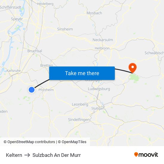 Keltern to Sulzbach An Der Murr map