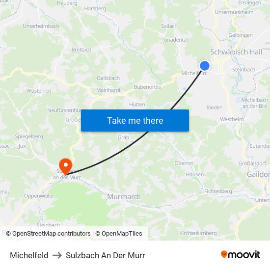 Michelfeld to Sulzbach An Der Murr map