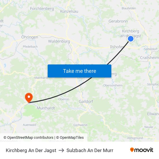 Kirchberg An Der Jagst to Sulzbach An Der Murr map