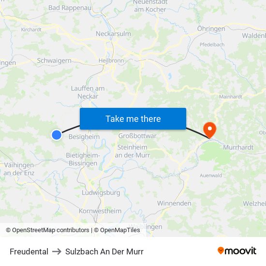 Freudental to Sulzbach An Der Murr map