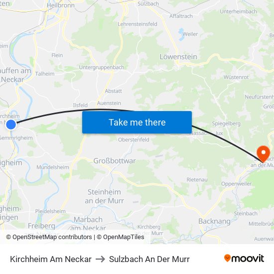 Kirchheim Am Neckar to Sulzbach An Der Murr map