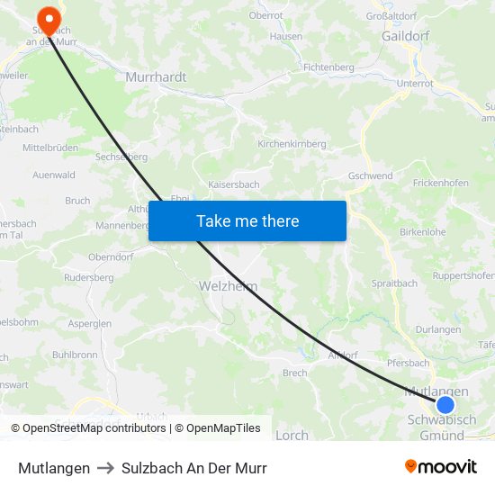 Mutlangen to Sulzbach An Der Murr map