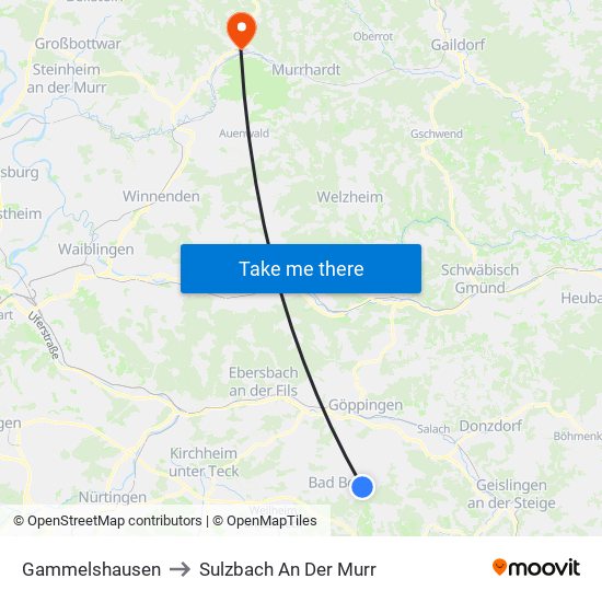 Gammelshausen to Sulzbach An Der Murr map