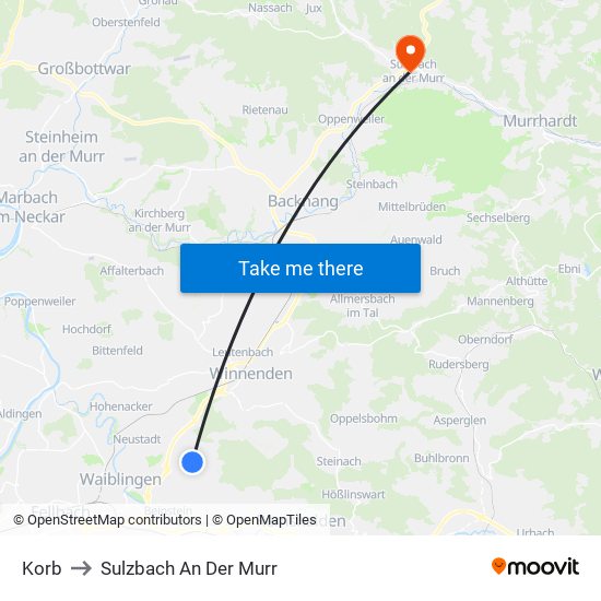 Korb to Sulzbach An Der Murr map