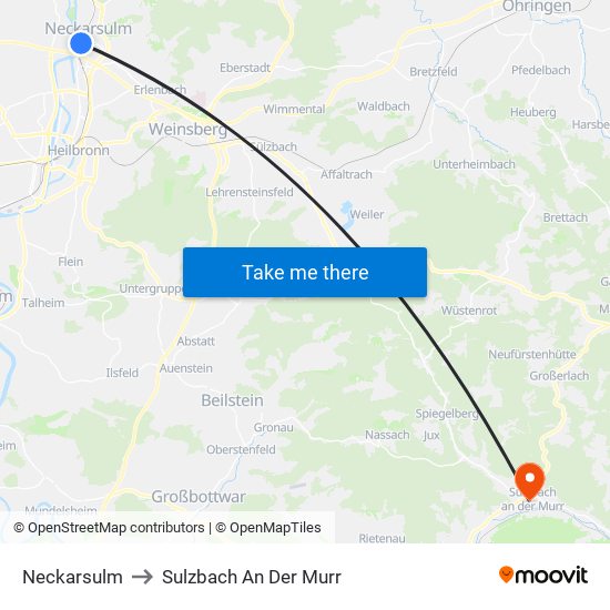 Neckarsulm to Sulzbach An Der Murr map