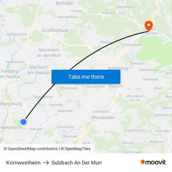 Kornwestheim to Sulzbach An Der Murr map