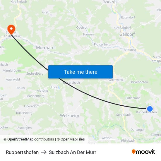 Ruppertshofen to Sulzbach An Der Murr map