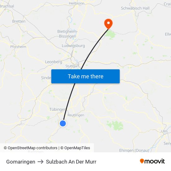 Gomaringen to Sulzbach An Der Murr map