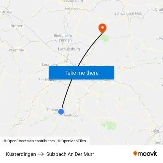 Kusterdingen to Sulzbach An Der Murr map