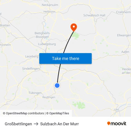 Großbettlingen to Sulzbach An Der Murr map