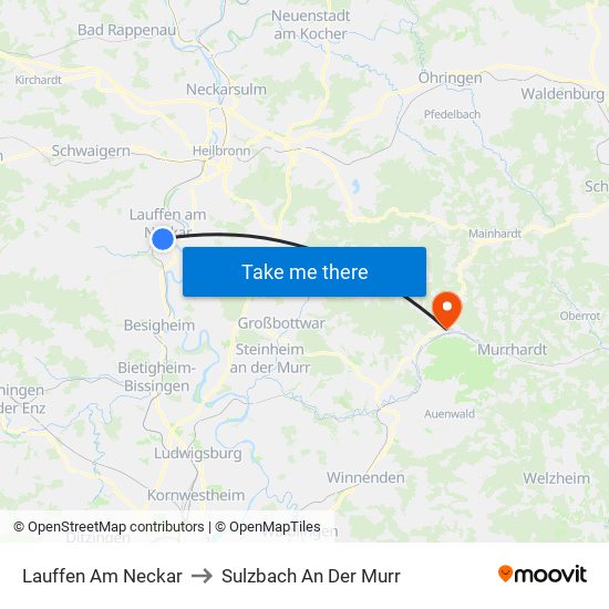 Lauffen Am Neckar to Sulzbach An Der Murr map