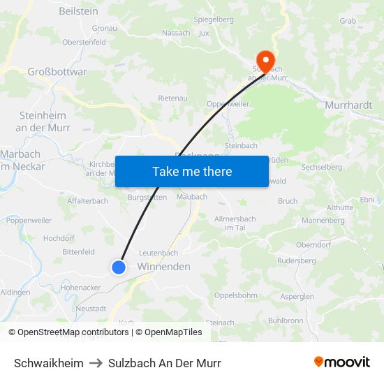 Schwaikheim to Sulzbach An Der Murr map