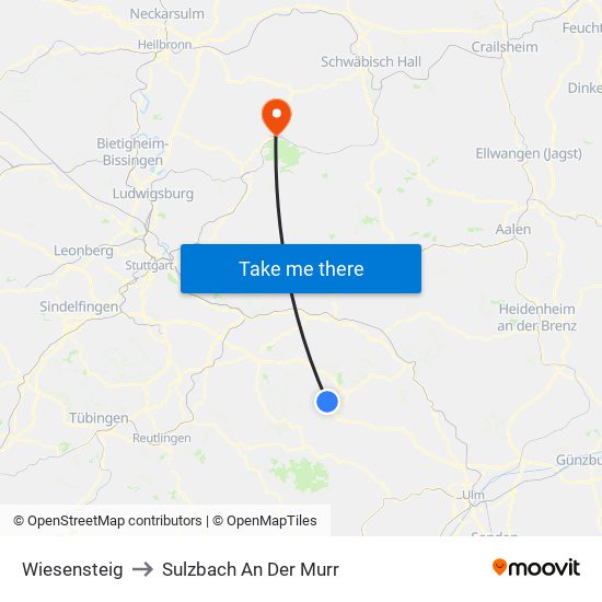 Wiesensteig to Sulzbach An Der Murr map