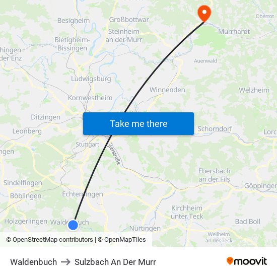Waldenbuch to Sulzbach An Der Murr map