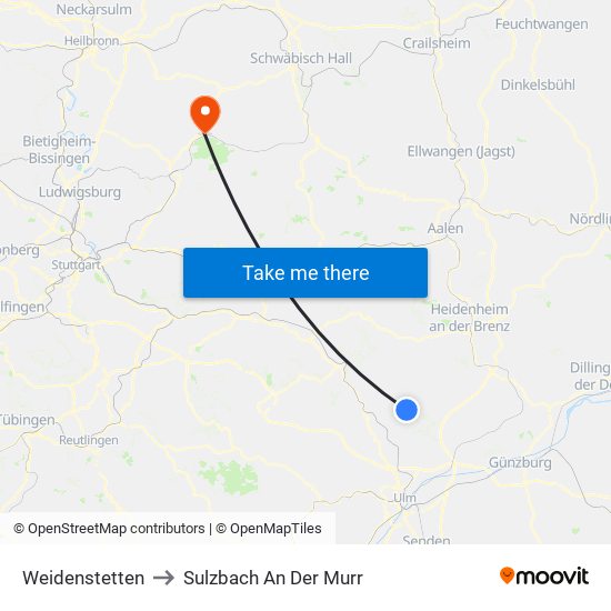 Weidenstetten to Sulzbach An Der Murr map