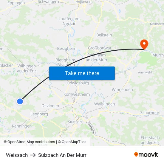 Weissach to Sulzbach An Der Murr map
