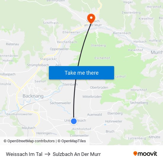 Weissach Im Tal to Sulzbach An Der Murr map