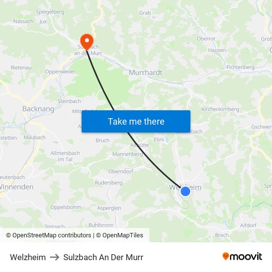 Welzheim to Sulzbach An Der Murr map