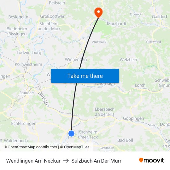 Wendlingen Am Neckar to Sulzbach An Der Murr map