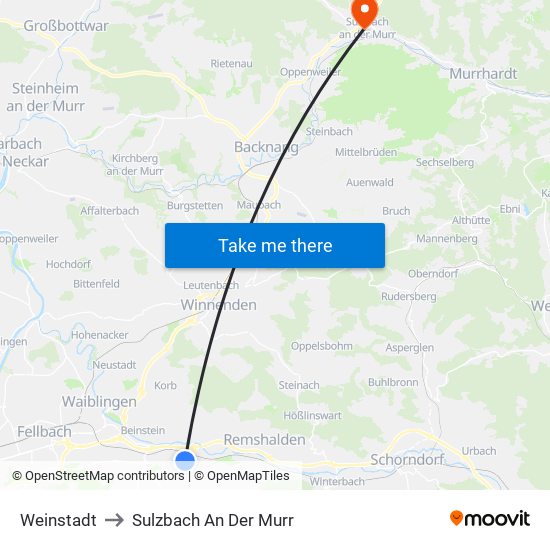 Weinstadt to Sulzbach An Der Murr map
