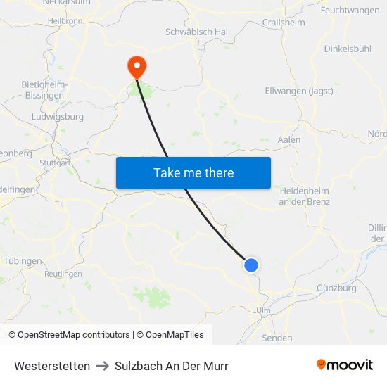 Westerstetten to Sulzbach An Der Murr map