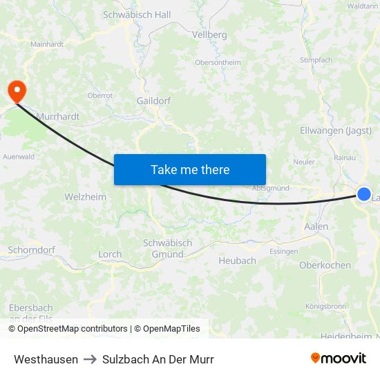 Westhausen to Sulzbach An Der Murr map