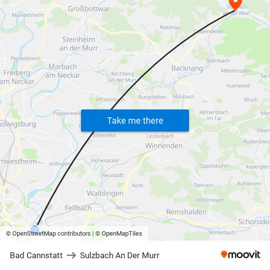 Bad Cannstatt to Sulzbach An Der Murr map